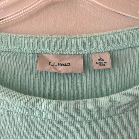 L.L.Bean Sz L Pullover Heritage Mariner Top Mint Green Teal Striped Blouse - Picture 3 of 6